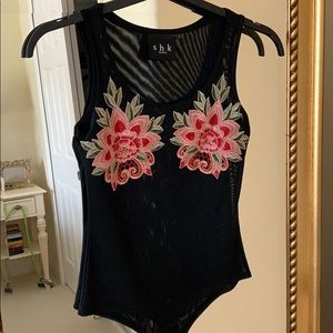 Mesh embroidered leotard
